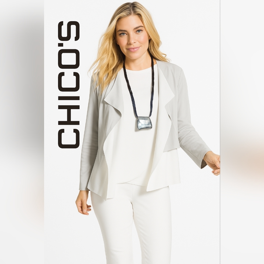 Chico's Office Coatigan Gray faux Suede Long Sleeve Jacket Cardigan (#380)
